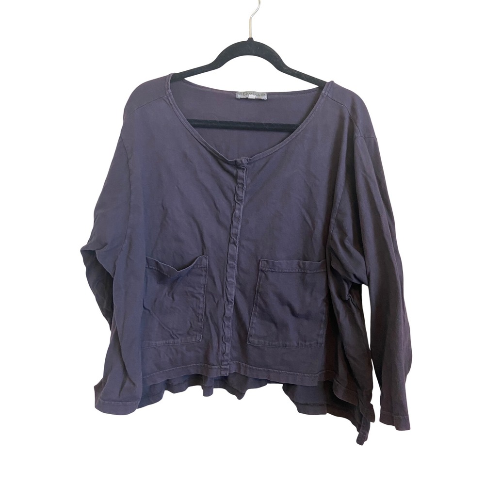Bluefish Organic Cotton Boxy Lagenlook Top Dark Purple Size 2 USA Made Pocket